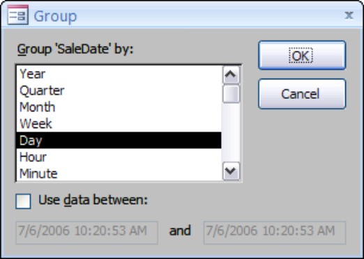 Choosing group options for a date field